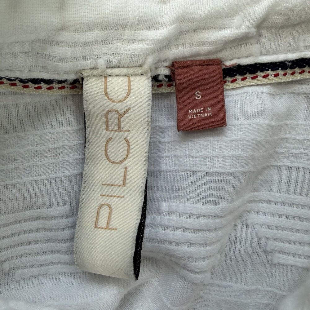 PILCRO Anthropologie Theresa Laced Back Button Up SMALL White Top Textured Boho - Picture 10 of 14